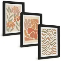 Tulup BILDER SET 3er Set - 20x30 cm Schwarzer Rahmen - Abstrakte Pastellblumen