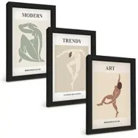 Tulup BILDER SET 3er Set - 20x30 cm Schwarzer Rahmen - Stilvolle Charaktere im Minimalismus