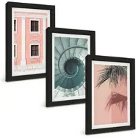 Tulup BILDER SET 3er Set - 20x30 cm Schwarzer Rahmen - Pastellfarbene Spiralarchitektur
