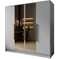 Masseno Drehtürenschrank RENVO 200/200/51 cm Modern Kleiderschrank 4-türig mit Spiegel Weiß