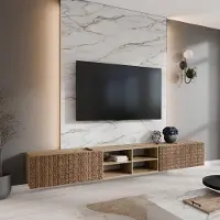 Masseno TV-Schrank ROVA 300 cm Fernsehschrank mit Schubladen und 3 Türen TV-Lowboard für Wohnzimmer Modern 300x40x41 cm Eiche Artisan / Braun