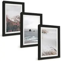Tulup BILDER SET 3er Set - 20x30 cm Schwarzer Rahmen - Berge, Wolken, Meer, Sand, Natur