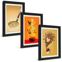 Tulup BILDER SET 3er Set - 20x30 cm Schwarzer Rahmen - Küchenthemen