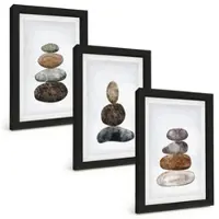 Tulup BILDER SET 3er Set - 20x30 cm Schwarzer Rahmen - Minimalistische Boho-Steine