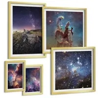 Tulup BILDER SET 5er Set - 50x50 cm & 20x30 cm & 40x60 cm Goldrahmen - Wasserfall in der Schlucht