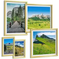 Tulup BILDER SET 5er Set - 50x50 cm & 20x30 cm & 40x60 cm Goldrahmen - Wasserfälle, Berge, Wolken, Herbst