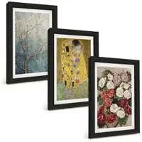 Tulup BILDER SET 3er Set - 20x30 cm Schwarzer Rahmen - Blumen des Baumes (Gemälde von Klimt)