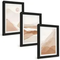 Tulup BILDER SET 3er Set - 20x30 cm Schwarzer Rahmen - Abstrakte braune Landschaften