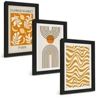 Tulup BILDER SET 3er Set - 20x30 cm Schwarzer Rahmen - Poster mit geometrischen Pflanzenmustern