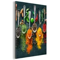 MuchoWow METALLBILD Kräuter - Gewürze - Löffel 60x80 cm