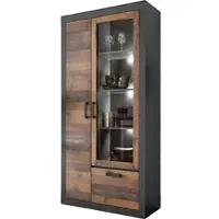 Furn.Design VITRINE Old Used Wood Shabby Design mit grau, Vitrinenschrank mit viel Stauraum