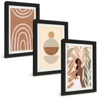 Tulup BILDER SET 3er Set - 20x30 cm Schwarzer Rahmen - Stilvolle Pflanzenmuster und Geometrie
