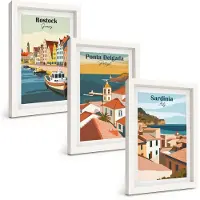 Tulup BILDER SET 3er Set - 20x30 cm Weißer Rahmen - Ansichten europäischer Küstenstädte
