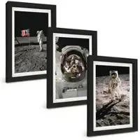 Tulup BILDER SET 3er Set - 20x30 cm Schwarzer Rahmen - NASA-Mondlandung