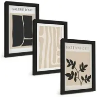 Tulup BILDER SET 3er Set - 20x30 cm Schwarzer Rahmen - Abstrakte Pflanzenformen