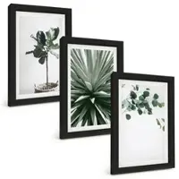 Tulup BILDER SET 3er Set - 20x30 cm Schwarzer Rahmen - Minimalismus mit grünen Pflanzen