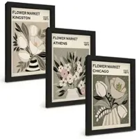 Tulup BILDER SET 3er Set - 20x30 cm Schwarzer Rahmen - Retro-Blumenarrangements