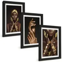 Tulup BILDER SET 3er Set - 20x30 cm Schwarzer Rahmen - Porträts afrikanischer Frauen