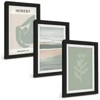 Tulup BILDER SET 3er Set - 20x30 cm Schwarzer Rahmen - Abstrakte pastellfarbene Pflanzenformen