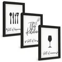 Tulup BILDER SET 3er Set - 20x30 cm Schwarzer Rahmen - Küchenutensilienmuster
