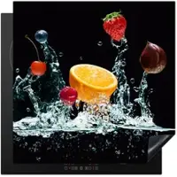 MuchoWow HERDABDECKPLATTE Wasser - Obst - Orange - Erdbeere - Kirsche - Schwarz Induktionsmatte 78x78 cm