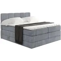 ALTDECOR Boxspringbett mit Matratze und Lattenrost, Topper, Polsterbett mit Bettkasten, Bett mit Stauraum H3- und H4- Matratze, Doppelbett, Springboxbett -LIRO KING-180x200 - Grau Casablanca