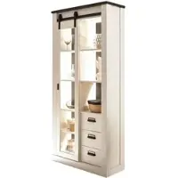 Furn.Design VITRINE weiß Pinie, anthrazit, Landhaus, Vitrinenschrank 93 x 201 cm
