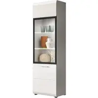 Inn.Furn VITRINE weiß Hochglanz 45 x 160 cm, Vitrinenschrank mit 6 Fächern