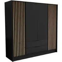 Masseno Drehtürenschrank PELOR 200/200/51 cm Modern Kleiderschrank 4-türig Schwarz