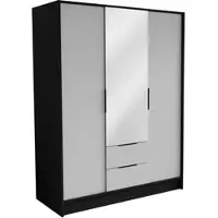 Masseno Drehtürenschrank CAVA 150,5/200/51 cm Modern Kleiderschrank 3-türig mit Spiegel Schwarz