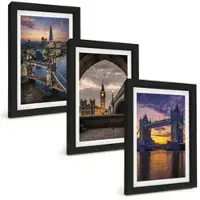 Tulup BILDER SET 3er Set - 20x30 cm Schwarzer Rahmen - Stadtbrücken, Uhrtürme