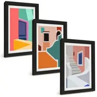 Tulup BILDER SET 3er Set - 20x30 cm Schwarzer Rahmen - Farbenfrohe Illustrationen von Gebäuden