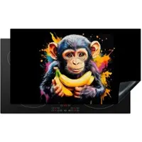 MuchoWow HERDABDECKPLATTE Affe - Graffiti - Farbenfroh - Bananen - Modern Induktionsschutz 89.6x51.6 cm
