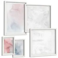 Tulup BILDER SET 5er Set - 50x50 cm & 20x30 cm & 40x60 cm Weißer Rahmen - Pastellfarbene Aquarelltexturen