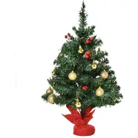 BellaFurn Künstlicher Weihnachtsbaum 60 cm mit LED-Beleuchtung | Farbe: Grün + Rot + Gold | Abmessungen: 20x20x60 cm