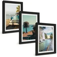 Tulup BILDER SET 3er Set - 20x30 cm Schwarzer Rahmen - Urlaub Palmen Wasserfall
