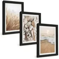 Tulup BILDER SET 3er Set - 20x30 cm Schwarzer Rahmen - Strandmotive, Muscheln, Wellen