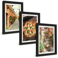 Tulup BILDER SET 3er Set - 20x30 cm Schwarzer Rahmen - Charmante Straßen mit Pizza