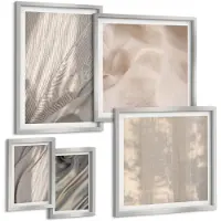Tulup BILDER SET 5er Set - 50x50 cm & 20x30 cm & 40x60 cm Silberner Rahmen - Nahaufnahme von natürlichen Boho-Stoffen
