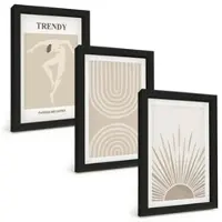 Tulup BILDER SET 3er Set - 20x30 cm Schwarzer Rahmen - Abstrakte Poster im Boho-Stil in Pastellfarben