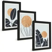 Tulup BILDER SET 3er Set - 20x30 cm Schwarzer Rahmen - Pflanzenmuster große Sonnen minimalistisch