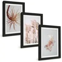 Tulup BILDER SET 3er Set - 20x30 cm Schwarzer Rahmen - Set aus Gras, Blumen und hellem Hintergrund