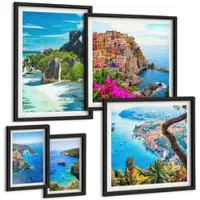 Tulup BILDER SET 5er Set - 50x50 cm & 20x30 cm & 40x60 cm Schwarzer Rahmen - Winterwald-Blaublume