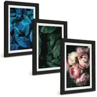 Tulup BILDER SET 3er Set - 20x30 cm Schwarzer Rahmen - Blätter, Blüten, verschiedene Farben