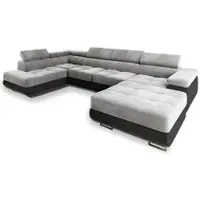 Masseno Ecksofa CASONE L-Form mit Schlaf- und naufbewahrung, U-Form, Schlafsofa, Ecksofa – Hellgrau, MONOLITH 84 + MONOLITH 95