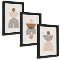Tulup BILDER SET 3er Set - 20x30 cm Schwarzer Rahmen - Abstrakte braune Formen