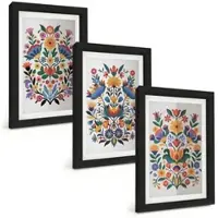 Tulup BILDER SET 3er Set - 20x30 cm Schwarzer Rahmen - Blumenmuster in intensiven Farben