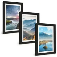 Tulup BILDER SET 3er Set - 20x30 cm Schwarzer Rahmen - Berglandschaften, Wasserfälle