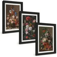 Tulup BILDER SET 3er Set - 20x30 cm Schwarzer Rahmen - Blumenarrangements in Vasen