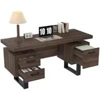 Merax 135x54 cm Büroschreibtisch aus MDF mit Stahlgestell, Schubladen & Ordnerfach – moderner Computertisch in Braun